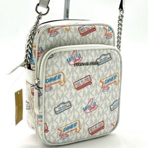 Michael Kors Jet Set Medium Printed Signature Logo Crossbody Bag Optic White